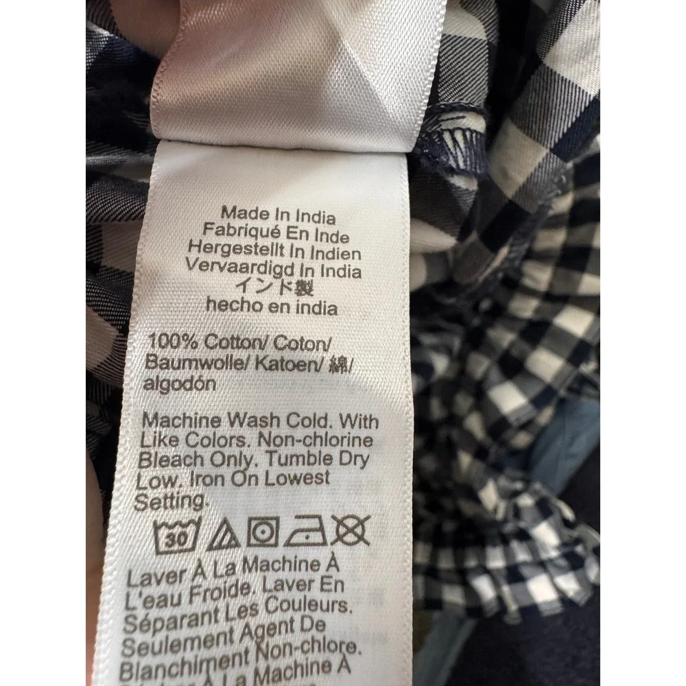 J.Crew Navy Blue White Gingham Cotton Midi Skirt Elastic Paperbag Waist Large